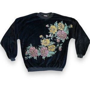 Vintage Velour sweater with flower detail.